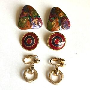BOGO Vintage Clip-On Bundle - Three Pairs of Warm Tone Vintage Earrings